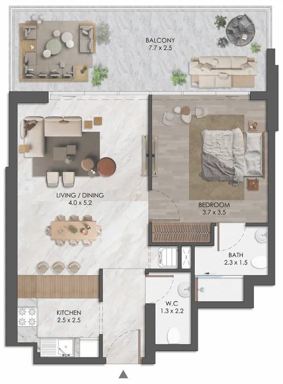 1 bedroom Apartments floor plan at Almaara Residences