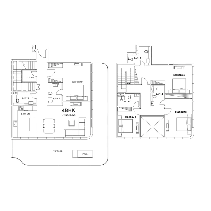 4 bedroom Duplex floor plan at Villa Del Arte