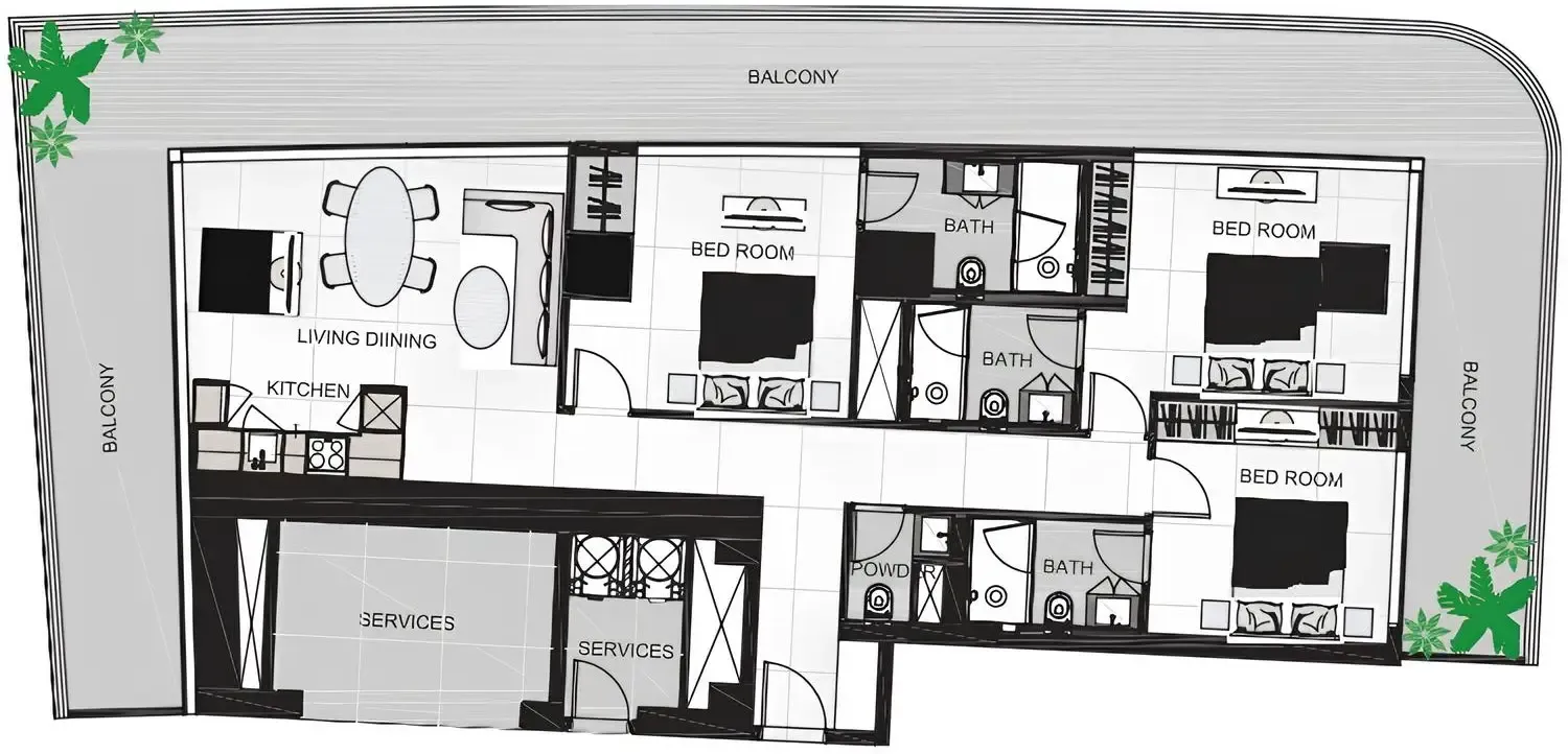 3 bedroom Apartments floor plan at The Community Sports Arena
