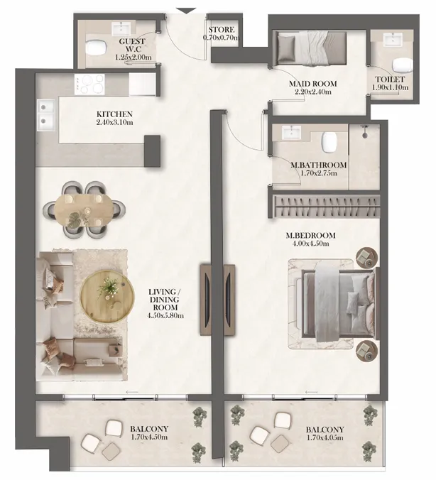 1 bedroom Apartments floor plan at Radisson Residences