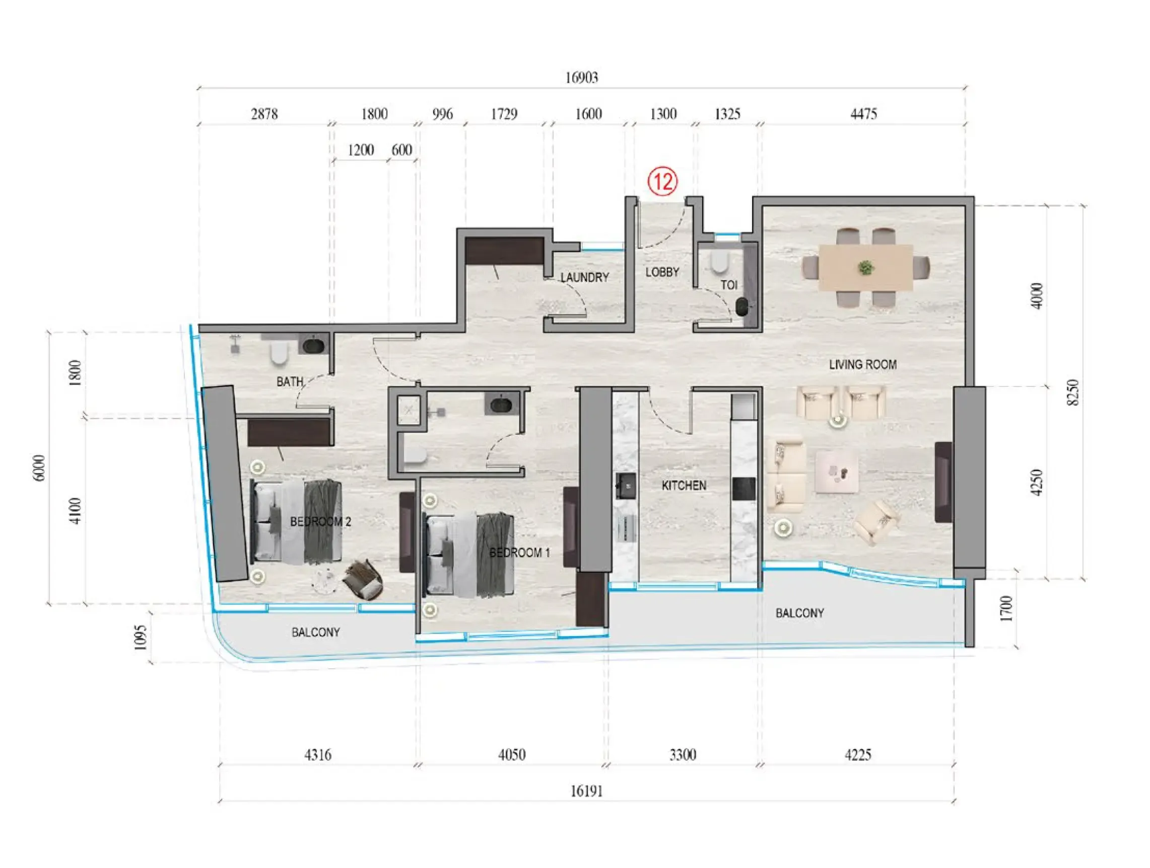 2 bedroom Apartments floor plan at Al Ghaf Tower