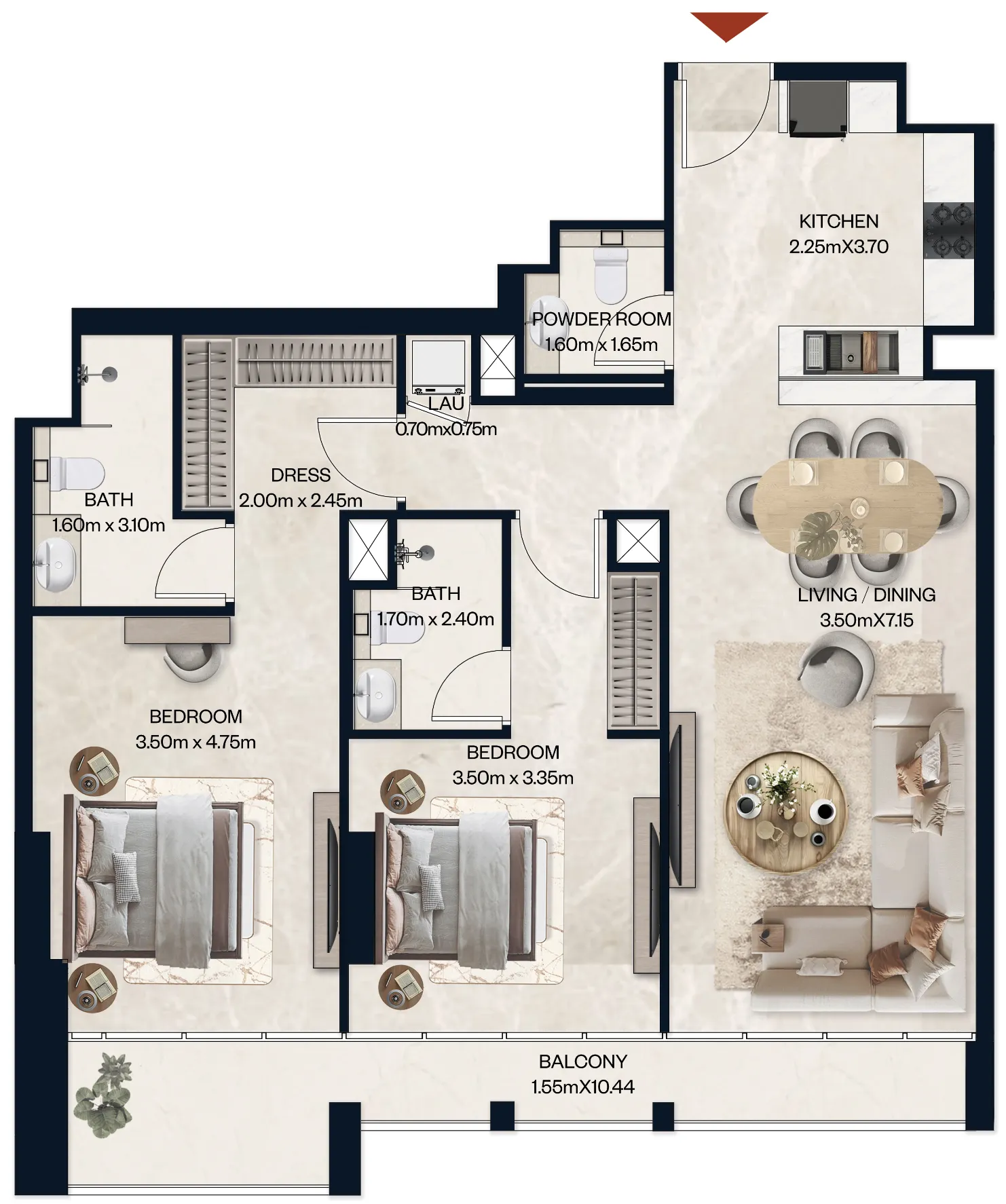 2 bedroom Apartments floor plan at Norah Residence