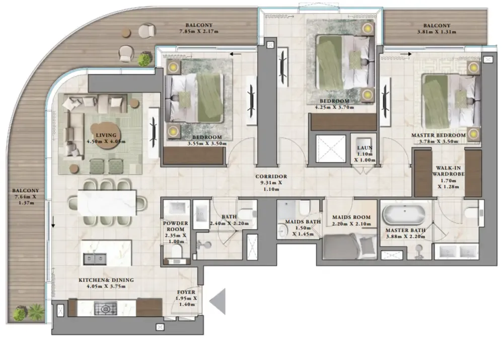3 bedroom Apartments floor plan at Avarra by Palace