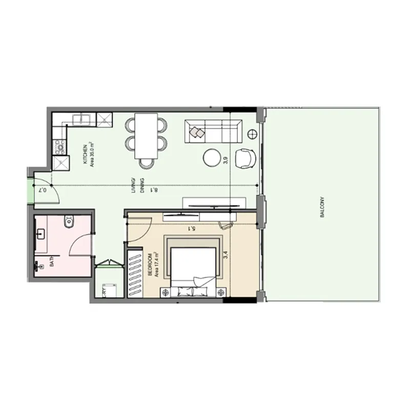 1 bedroom Apartments floor plan at Edgewater Residences 1, 2 and 3