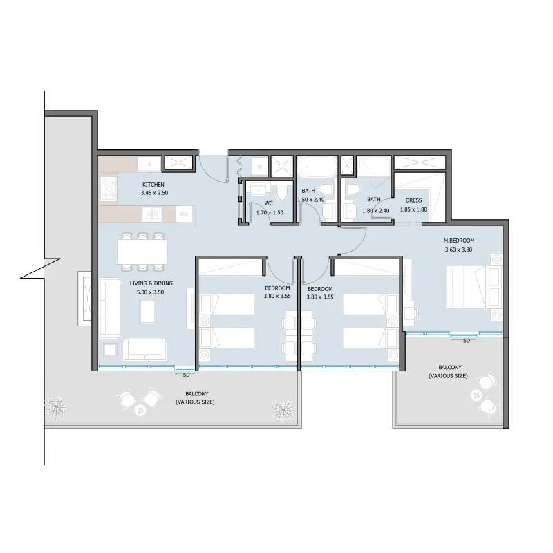 3 bedroom Apartments floor plan at Sila