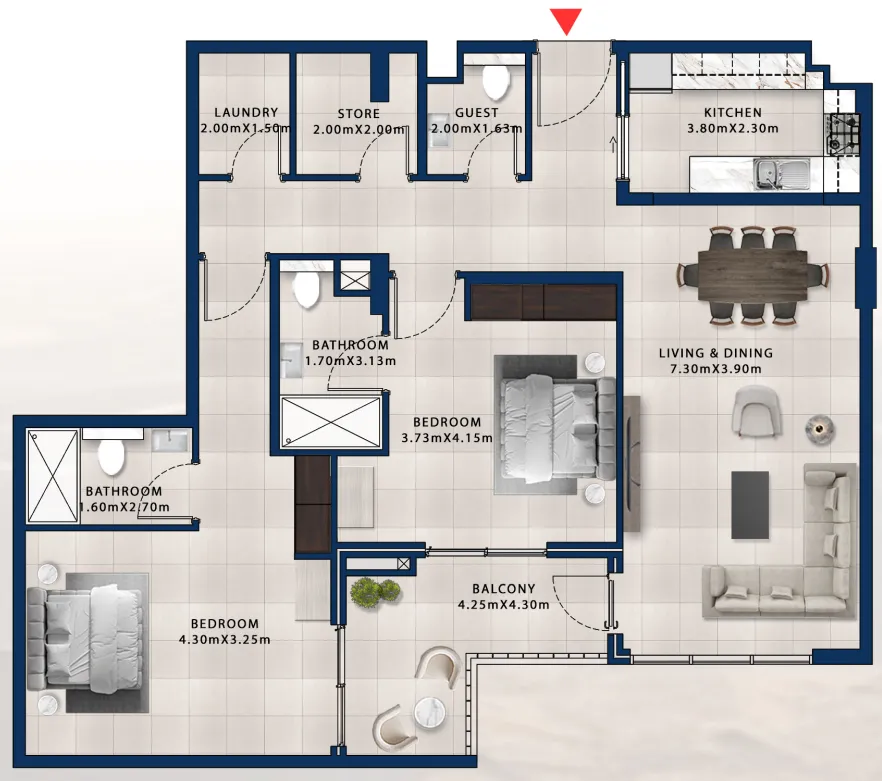 2 bedroom Apartments floor plan at Asayel Avenue