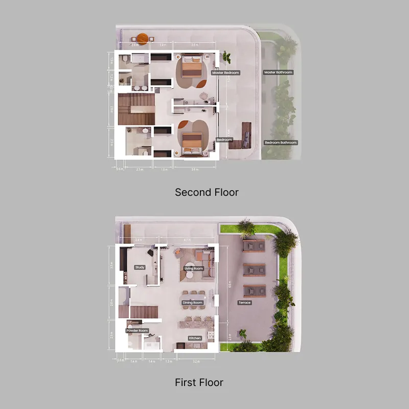 2 bedroom Duplex floor plan at Verdes by Haven