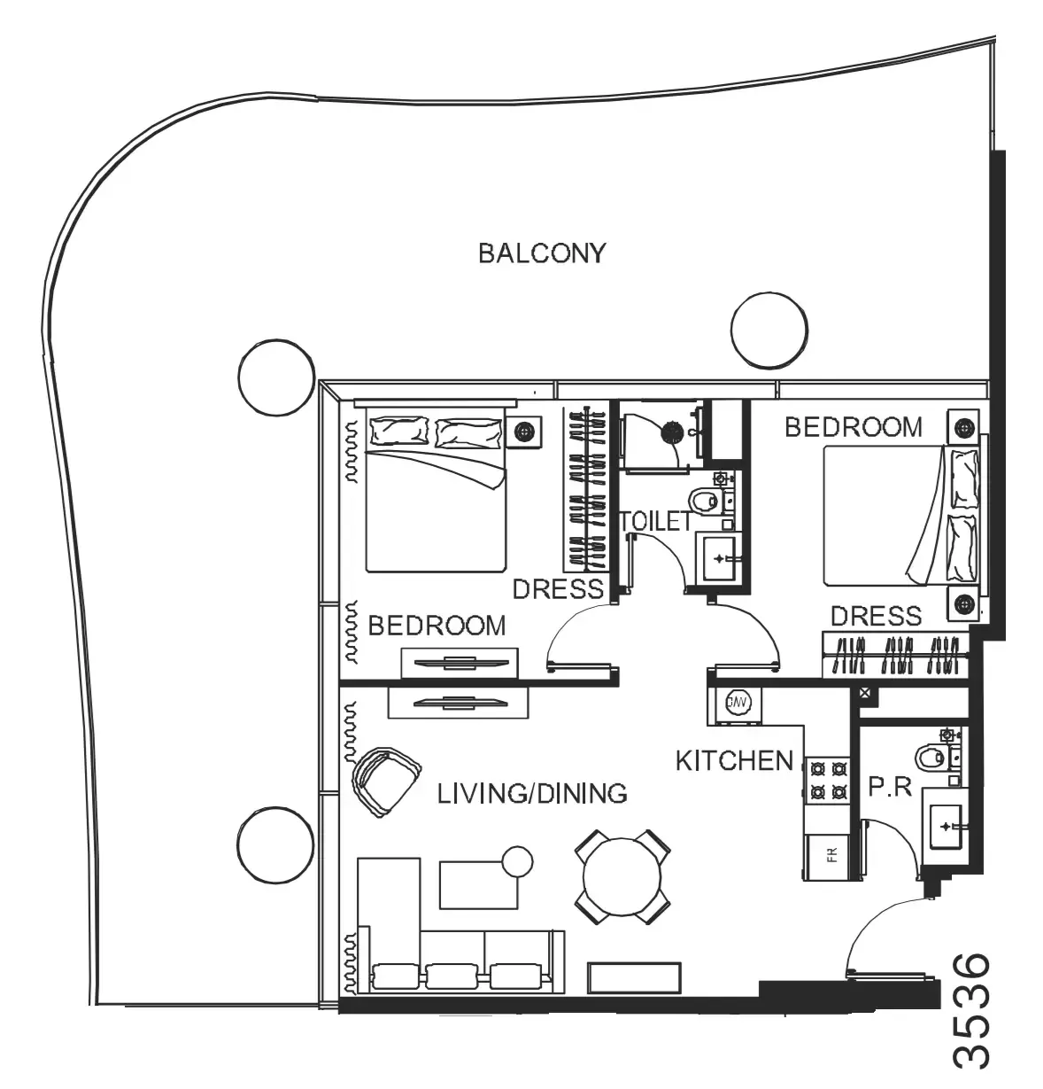 2 bedroom Apartments floor plan at The WOW Tower