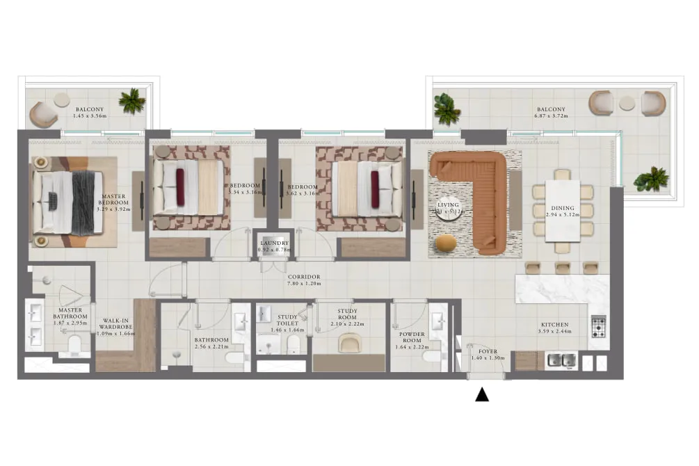 3 bedroom Apartments floor plan at Golf Trails