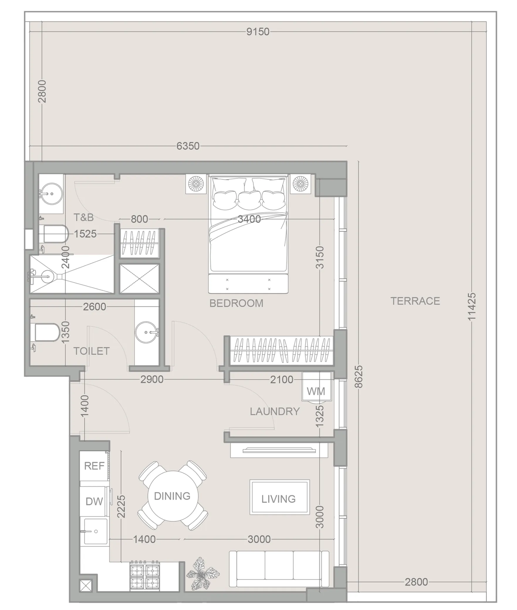 1 bedroom Apartments floor plan at 1WOOD Residence 2
