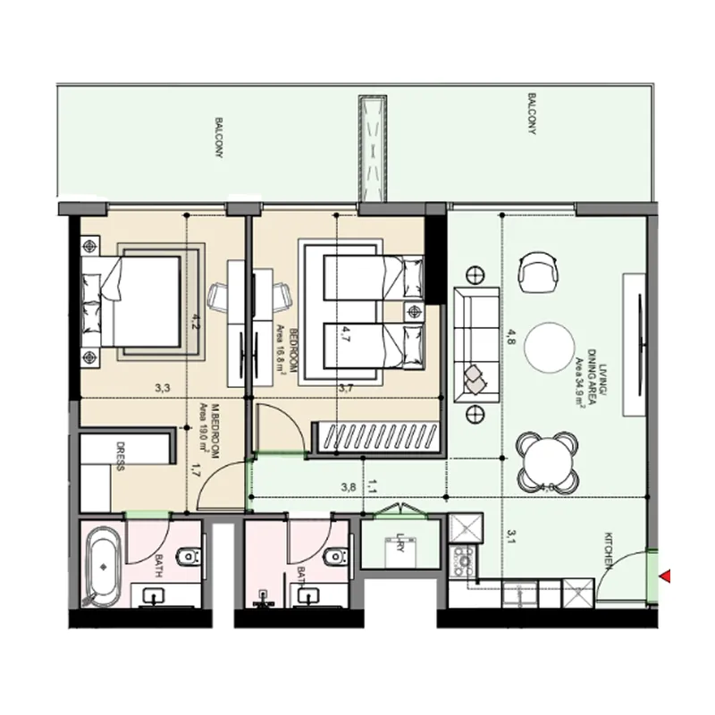 2 bedroom Apartments floor plan at Edgewater Residences 1, 2 and 3