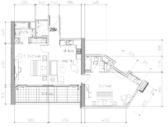2 bedroom Apartments floor plan at Aykon City Tower