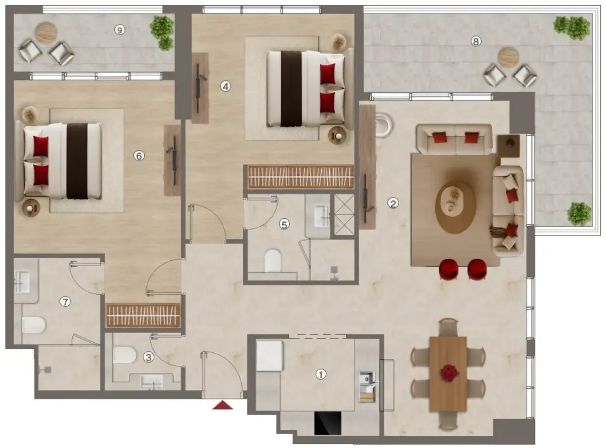 2 bedroom Apartments floor plan at Ramada Residences by Wyndham