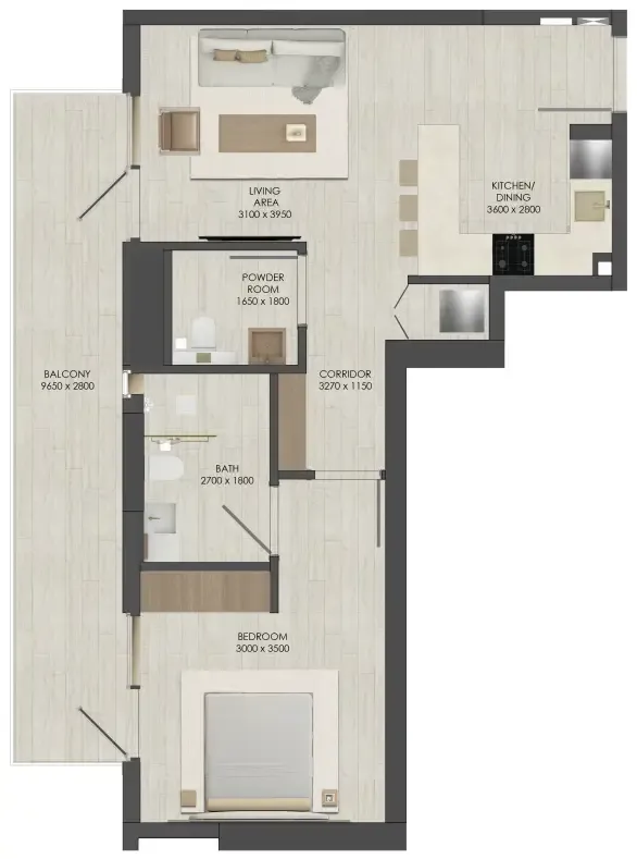 1 bedroom Apartments floor plan at JAD 288