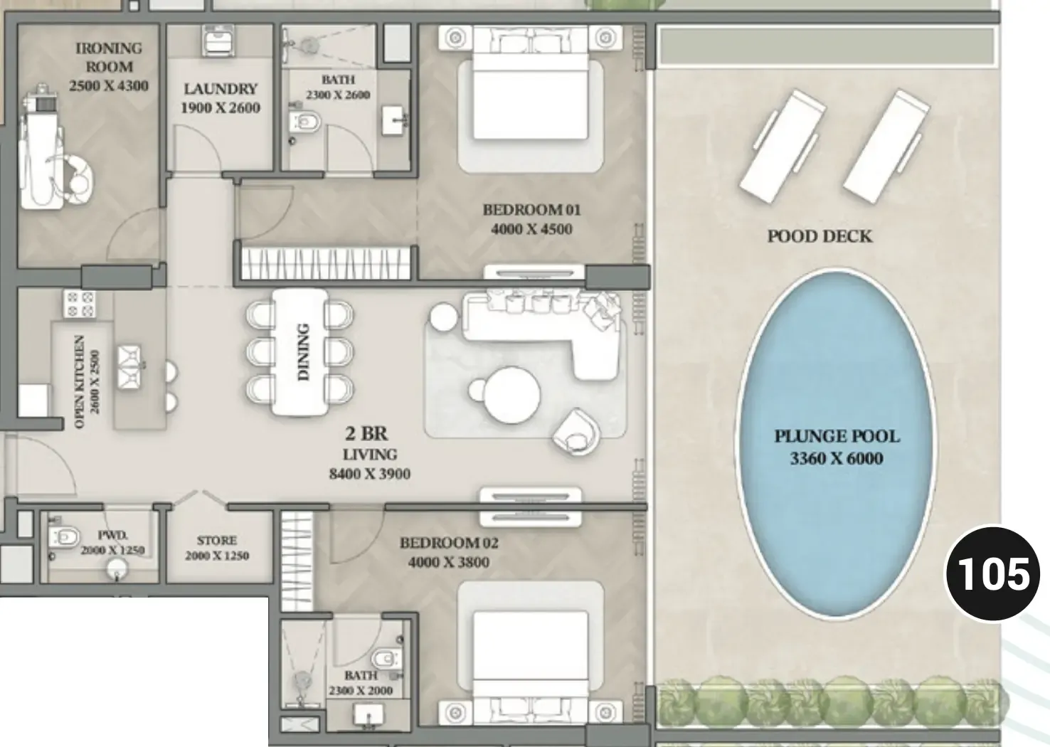 2.5 bedroom Apartments floor plan at Wellington Ocean Walk