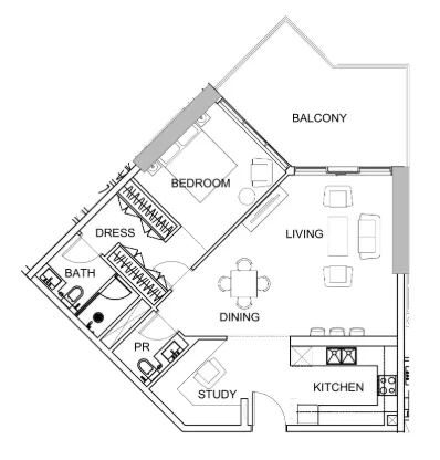 1 bedroom Apartments floor plan at Golf Greens