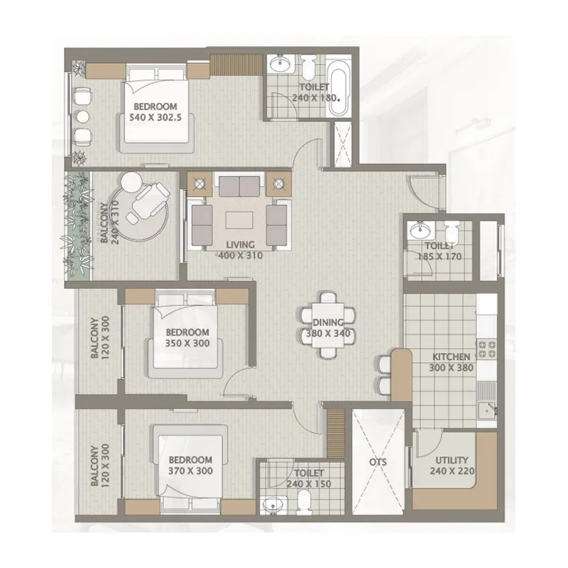3 bedroom Apartments floor plan at Platinum Heights