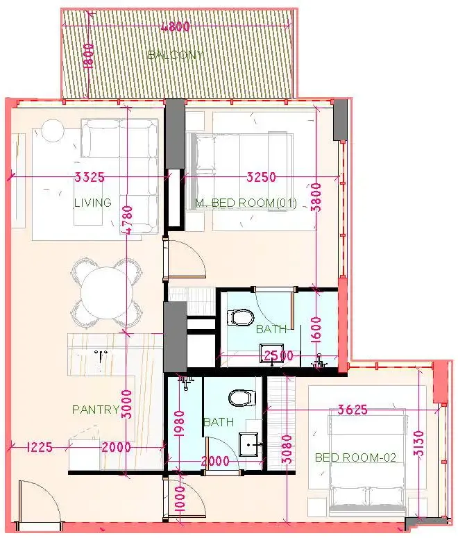 2 bedroom Apartments floor plan at Playa Viva
