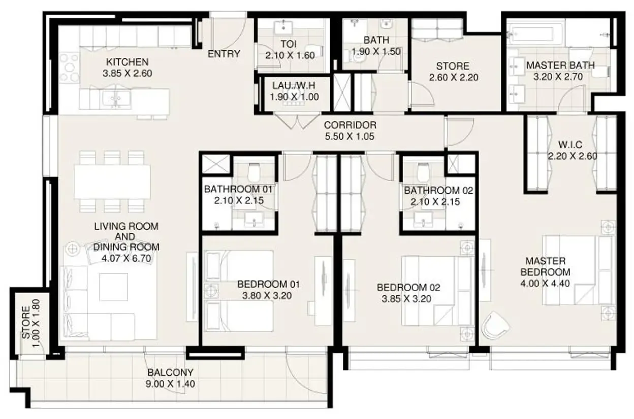 3 bedroom Apartments floor plan at Canal Front Residences 3 and 4