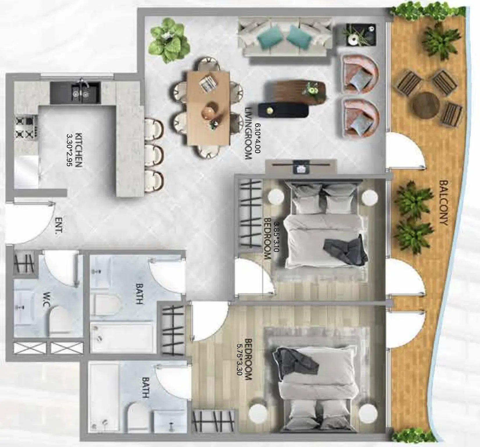 2 bedroom Apartments floor plan at 311 Boulevard