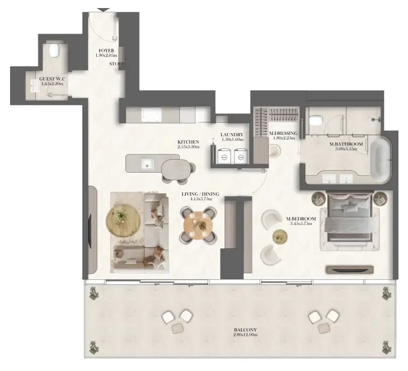 1 bedroom Apartments floor plan at Jumeirah Residences at Al Maryah Island