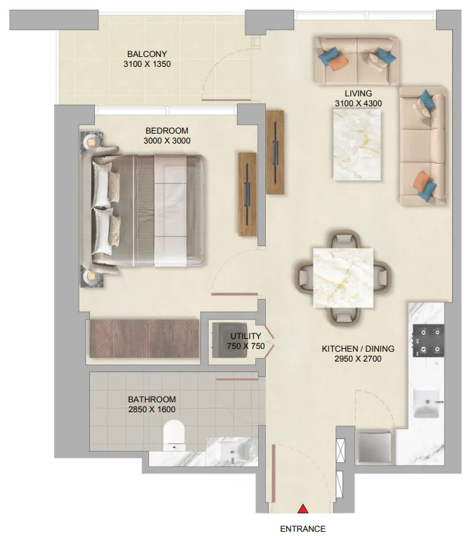 1 bedroom Apartments floor plan at The Woods at Sobha Sanctuary