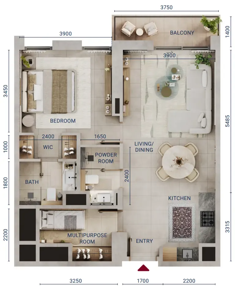 1 bedroom Apartments floor plan at Mirdad