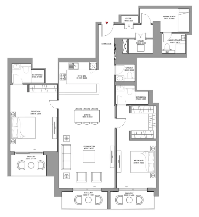 2 bedroom Apartments floor plan at Skyscape