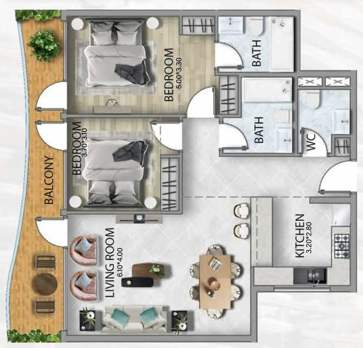 2 bedroom Apartments floor plan at 311 Boulevard