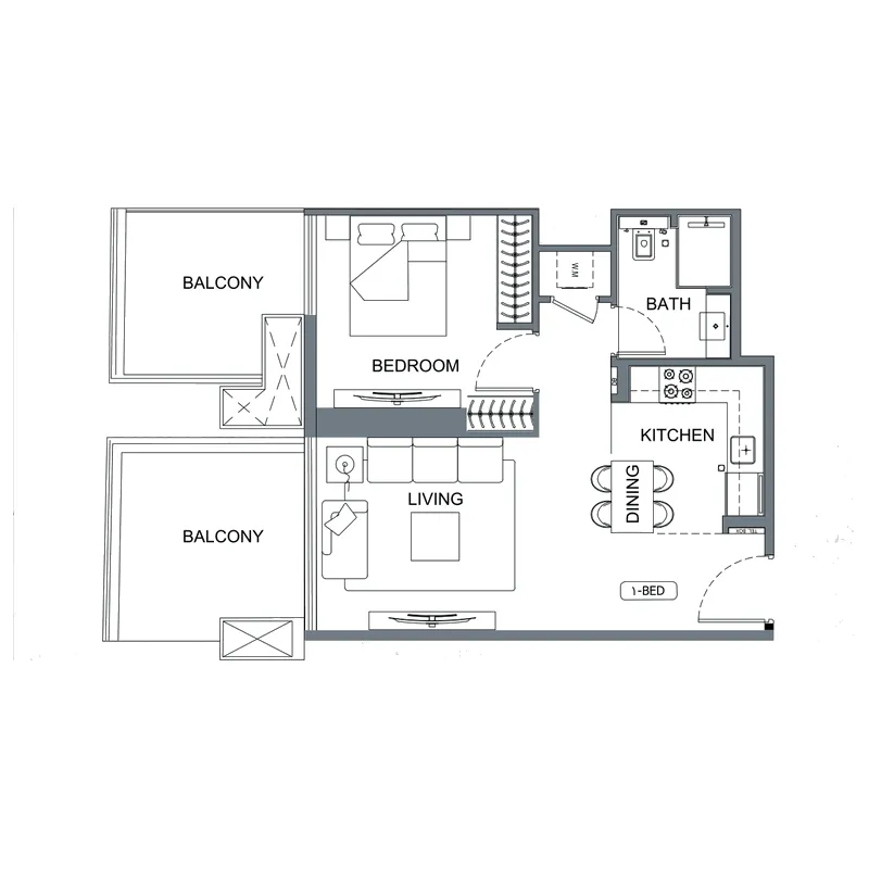 1 bedroom Apartments floor plan at Binghatti Etherea