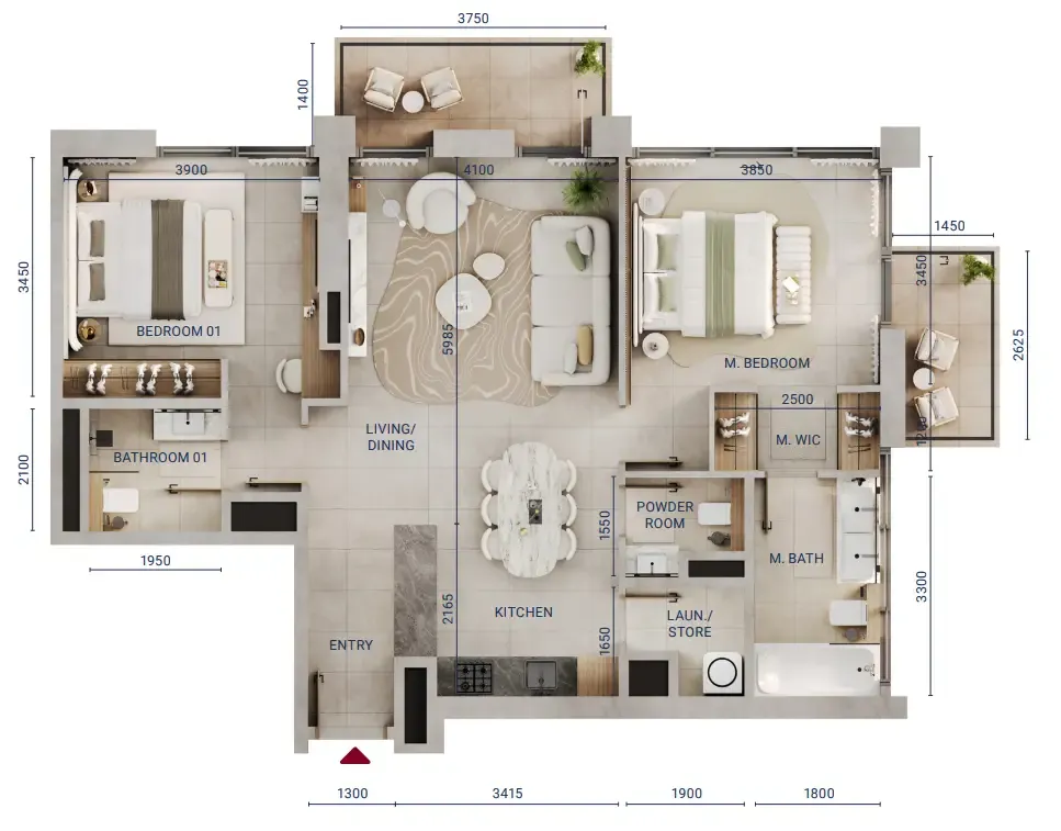 2 bedroom Apartments floor plan at Mirdad