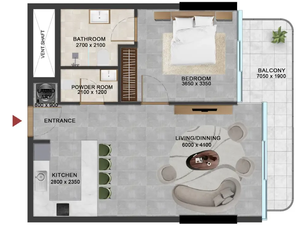1 bedroom Apartments floor plan at Vivanti Residences by Meteora