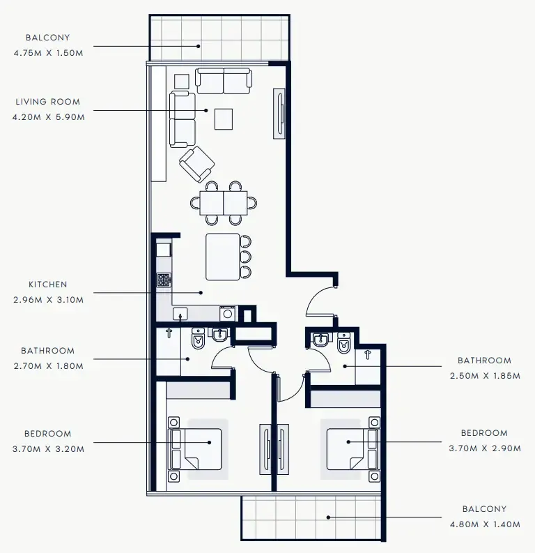 2 bedroom Apartments floor plan at Riviera Rêve