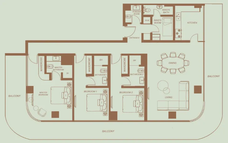 3 bedroom Apartments floor plan at Eden House The Park
