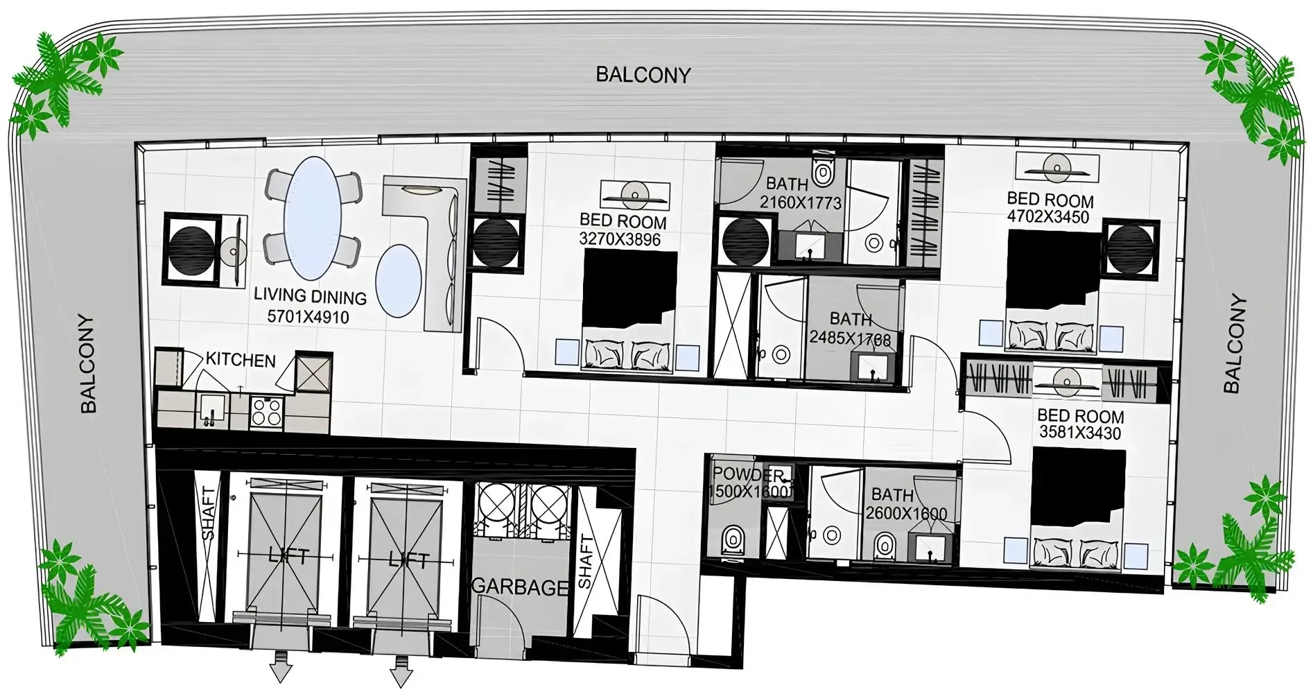 3 bedroom Apartments floor plan at The Community Sports Arena