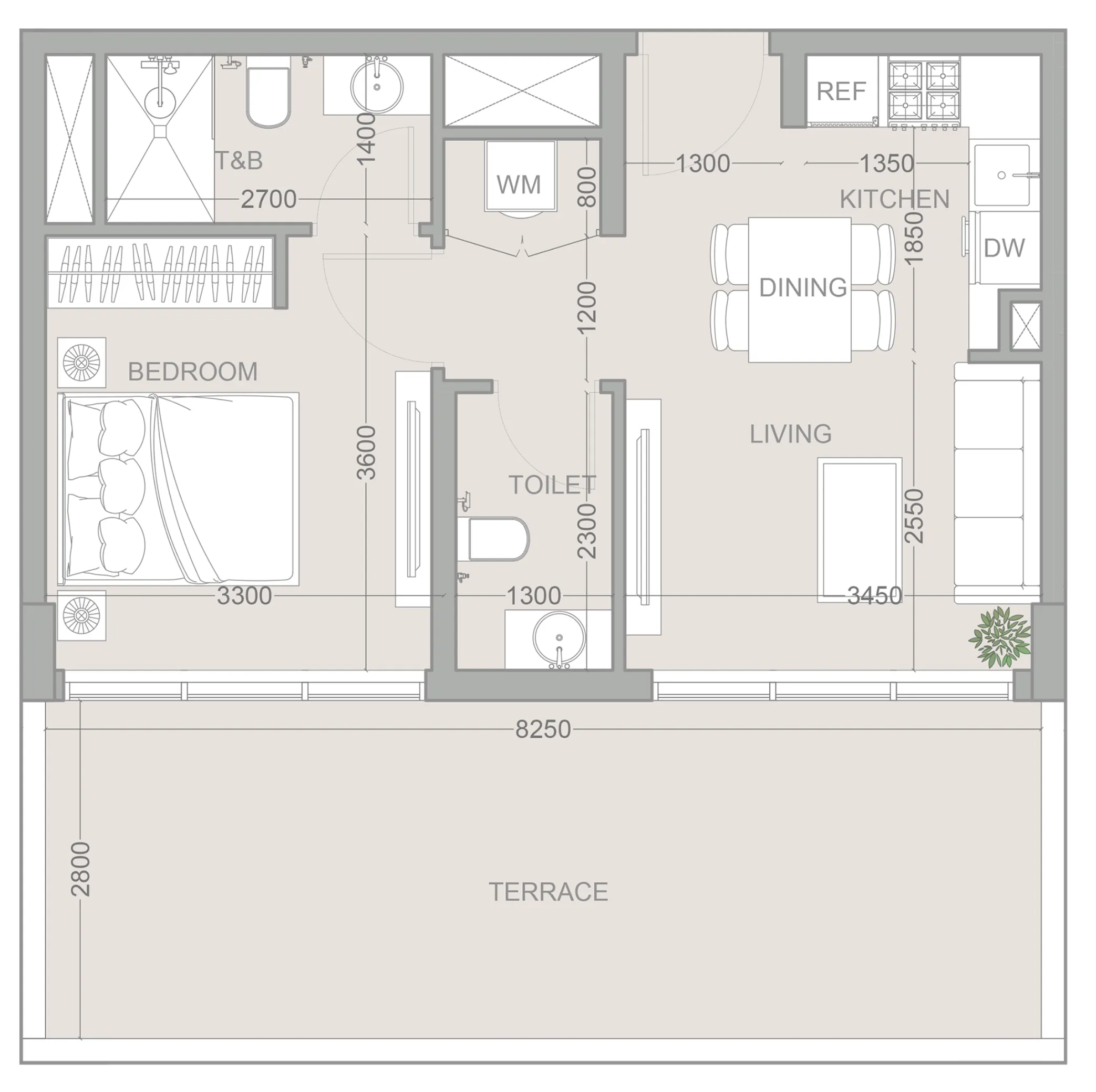 1 bedroom Apartments floor plan at 1WOOD Residence 2