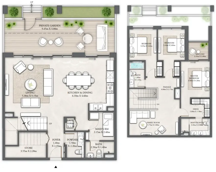 3 bedroom Townhouse floor plan at The Cove II
