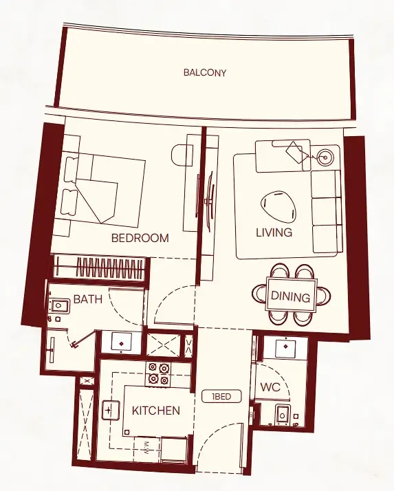 1 bedroom Apartments floor plan at Binghatti Skyflame