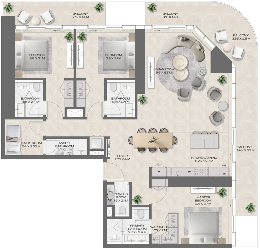 3 bedroom Apartments floor plan at DWTN Residences