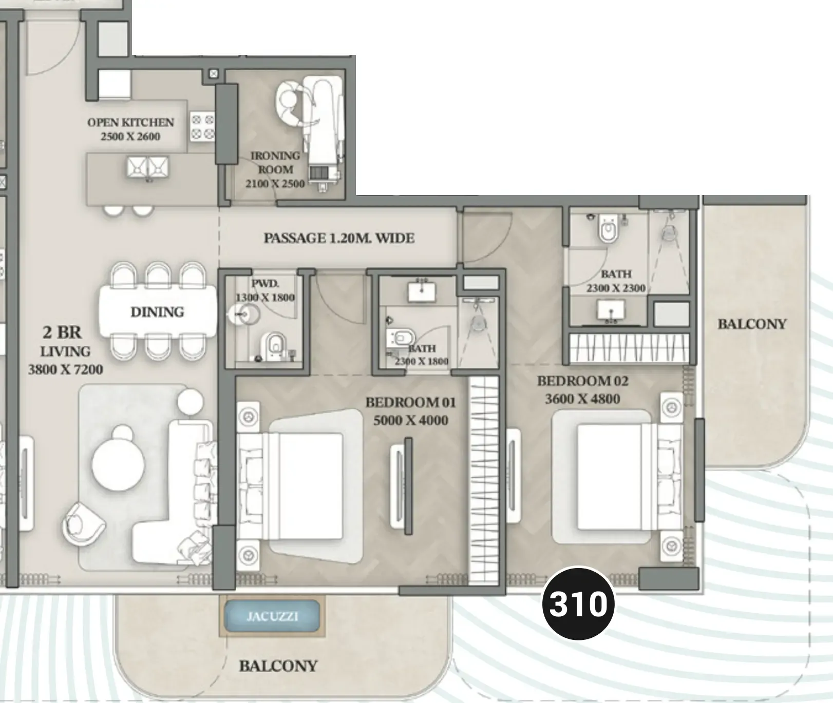 2.5 bedroom Apartments floor plan at Wellington Ocean Walk