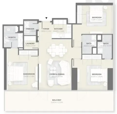 3 bedroom Apartments floor plan at Tonino Lamborghini Residences
