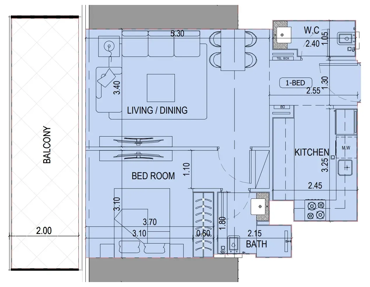 1 bedroom Apartments floor plan at Binghatti Sky Terraces