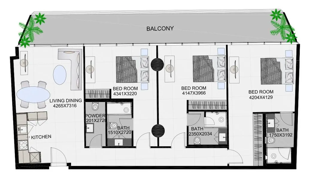 3 bedroom Apartments floor plan at The Community Sports Arena