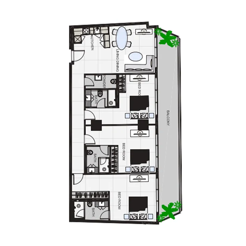 3 bedroom Apartments floor plan at The Community Sports Arena