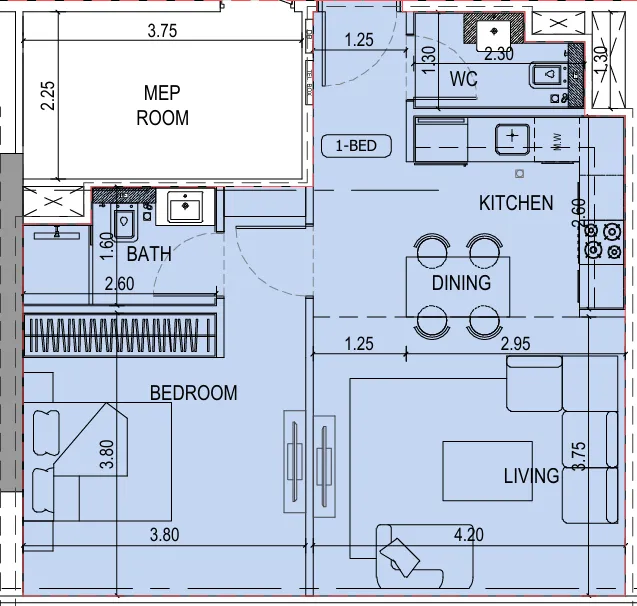 1 bedroom Apartments floor plan at Binghatti Sky Terraces