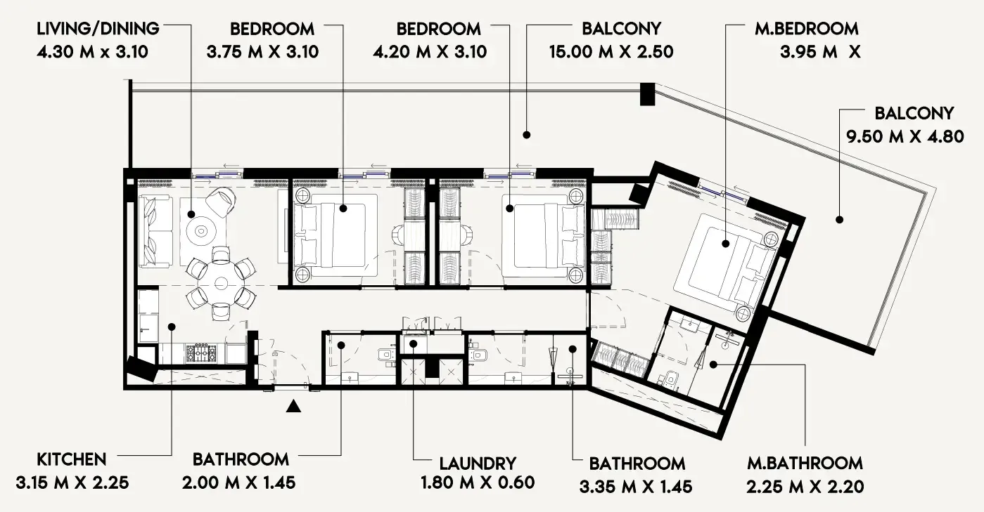 3 bedroom Apartments floor plan at Azizi Lina