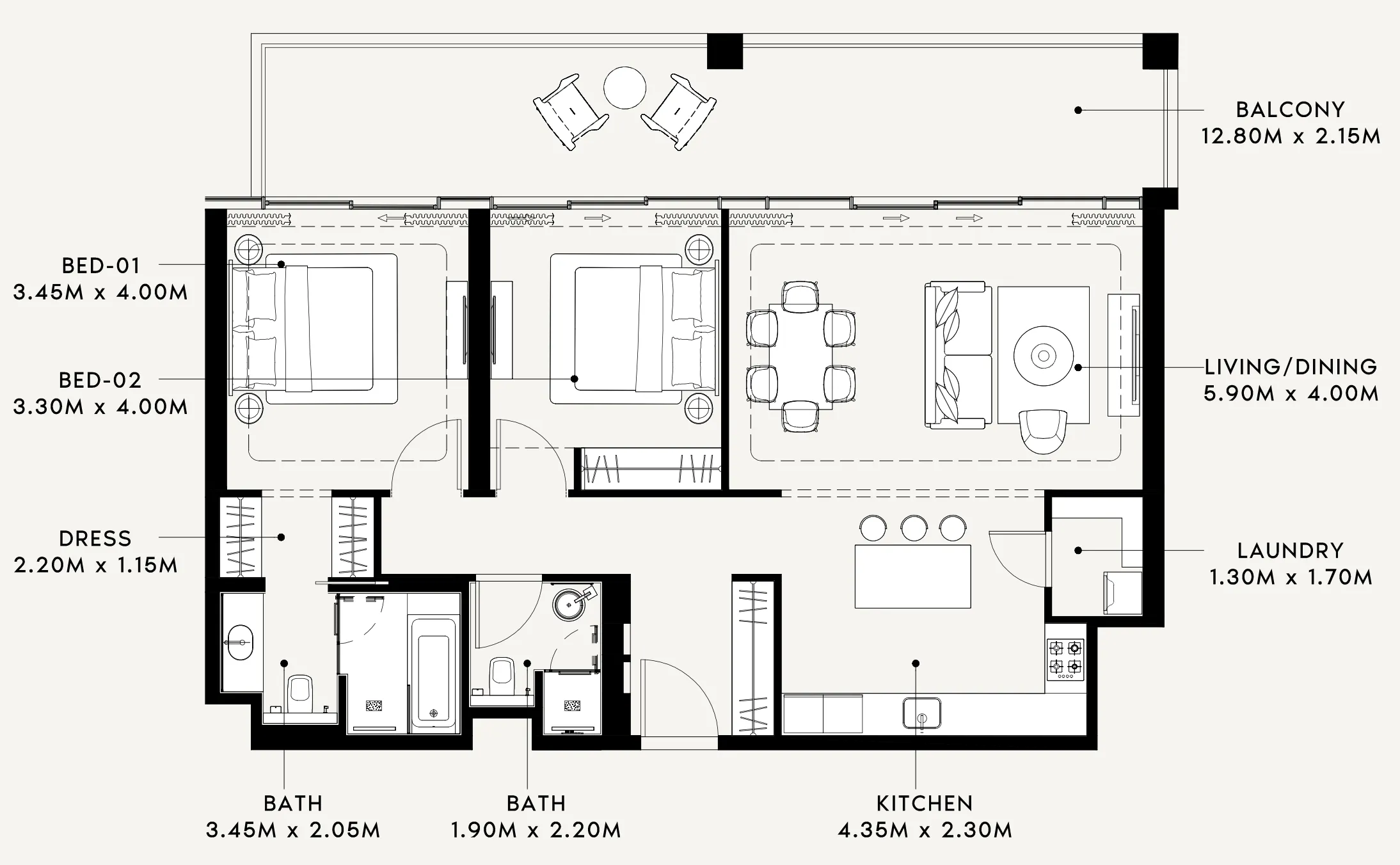2 bedroom Apartments floor plan at Riviera 60