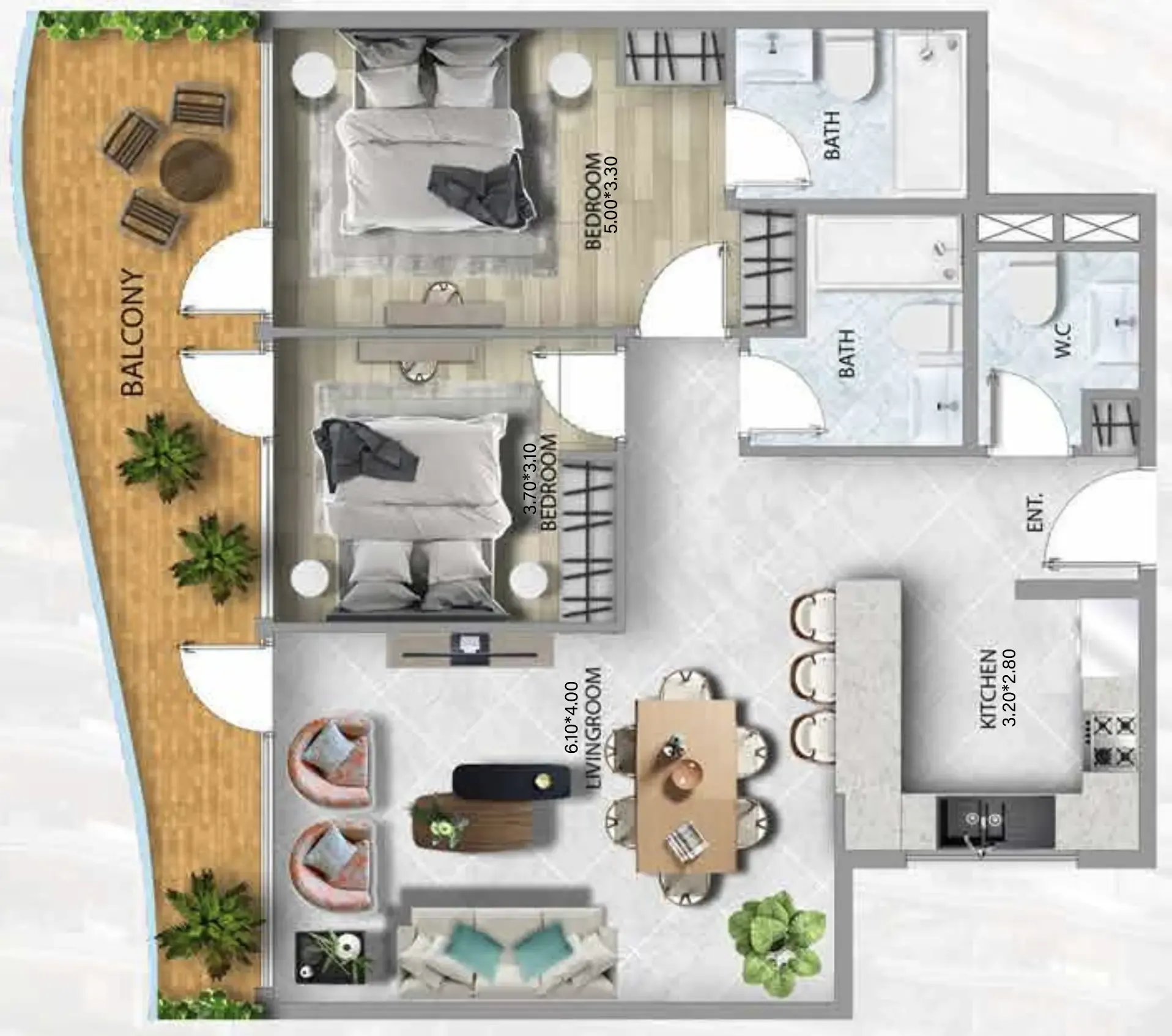 2 bedroom Apartments floor plan at 311 Boulevard