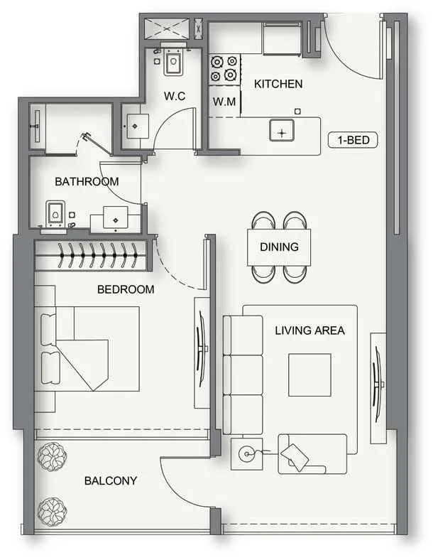1 bedroom Apartments floor plan at Binghatti Cullinan
