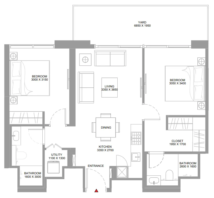 2 bedroom Apartments floor plan at Pristine Beach Residences